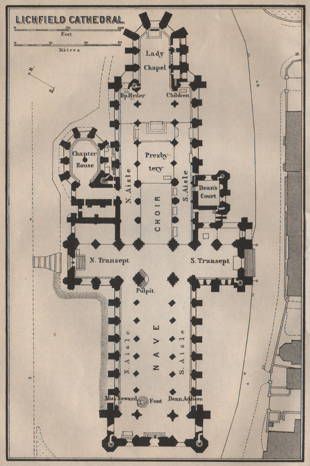 LICHFIELD CATHEDRAL floor plan. Staffordshire. BAEDEKER 1906 old antique map